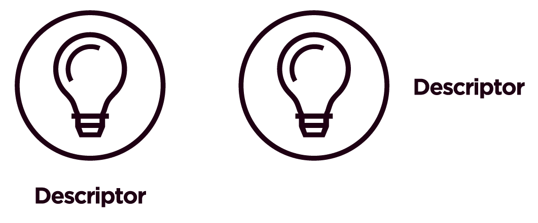 Comparison of an icon with a title below versus an icon with a title to the right side.