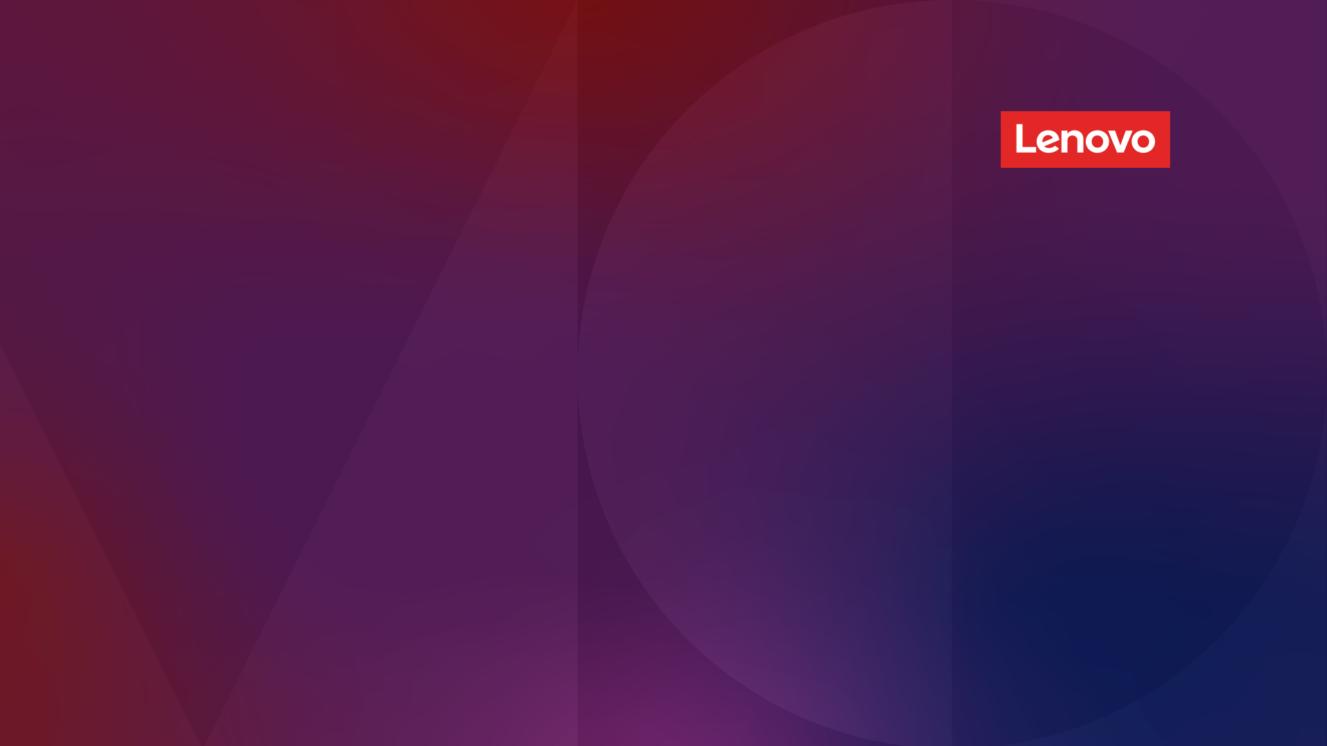 Ambition smarter gradient background with an alpha block and Lenovo logo in the upper right corner.