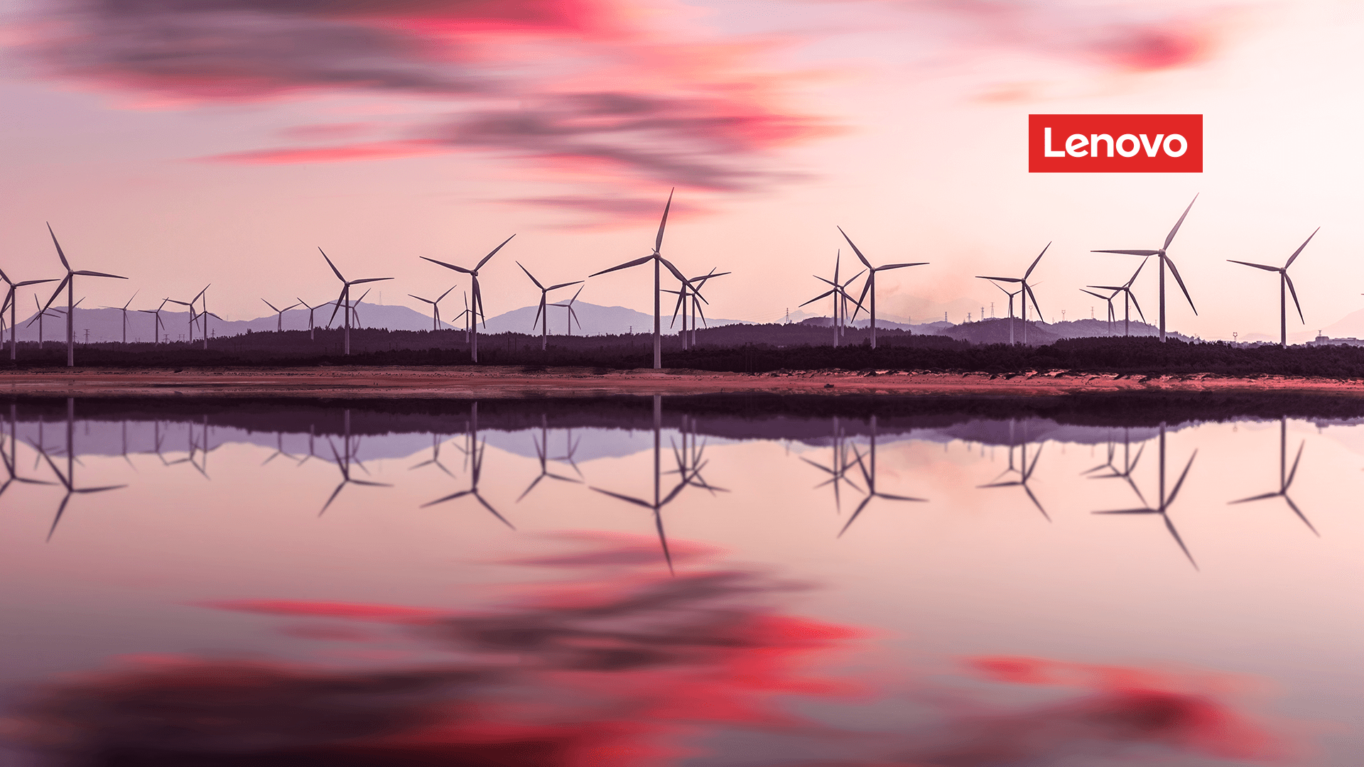 Sunset turbines brand image with the Lenovo logo in the upper right corner.