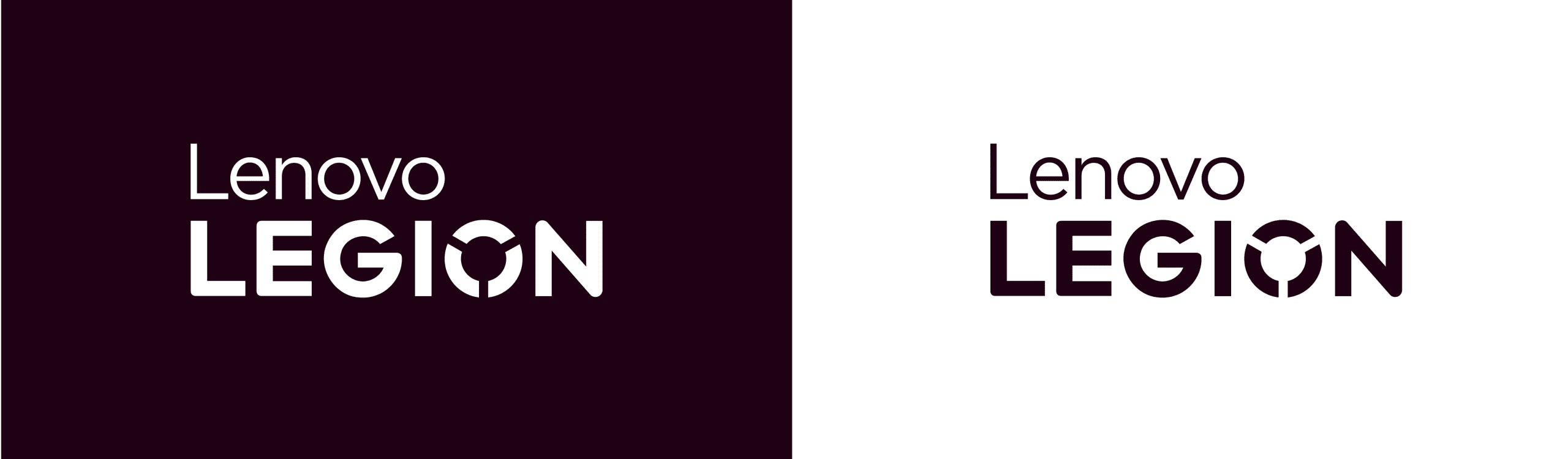 Lenovo Legion wordmark displayed with a black background and white font, as well as with a white background and black font.