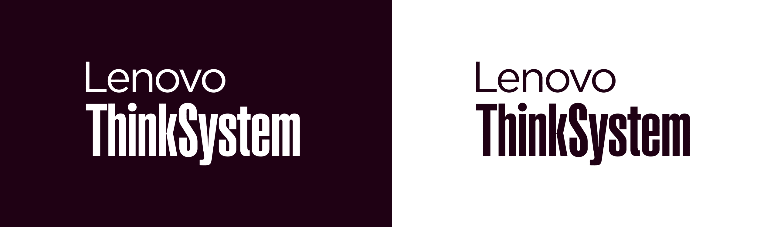 Lenovo ThinkSystem wordmark with a black background and white font, and with a white background and black font.
