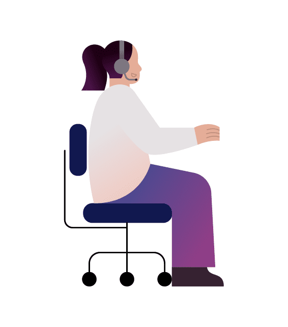 A woman with headphones on sitting in a chair.