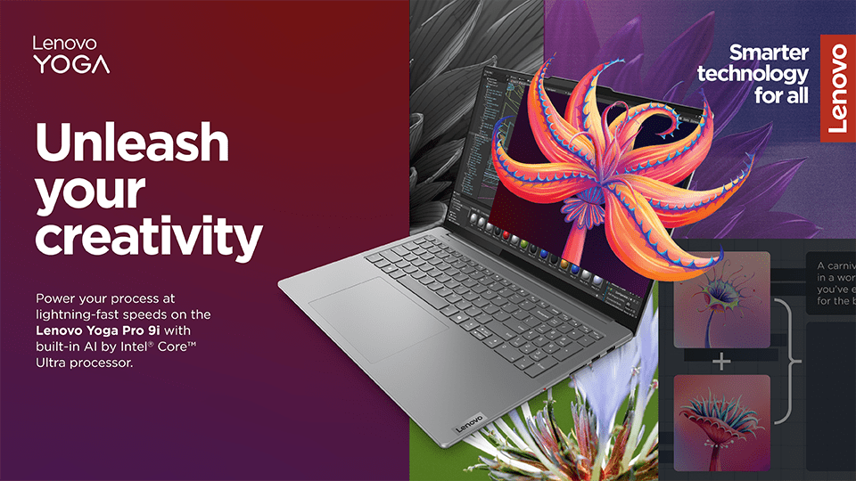 Lenovo Yoga campaign flyer with the headline, "Unleash your creativity".