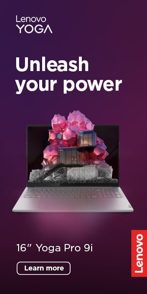 Lenovo Yoga advertisement for the 16'' Yoga Pro 9i with the headline, "Unleash your power".