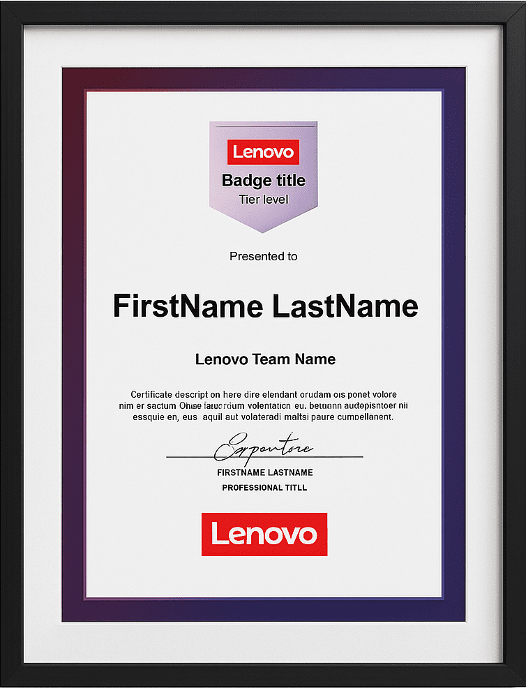 Framed Lenovo award certificate